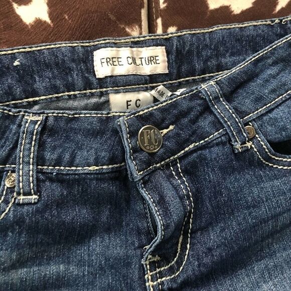 Free Culture Distressed Dark Blue Jean Shorts - Picture 2 of 4